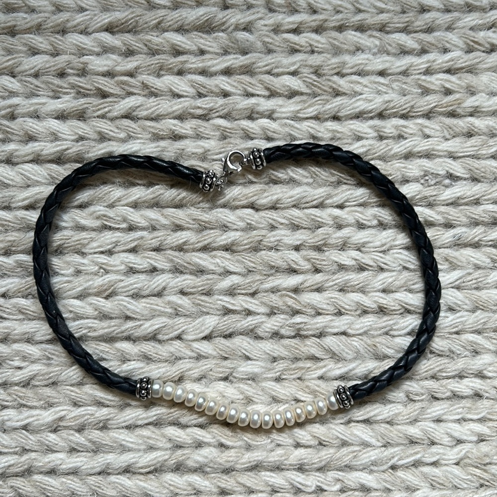Honor Pearl Leather Necklace - 16”